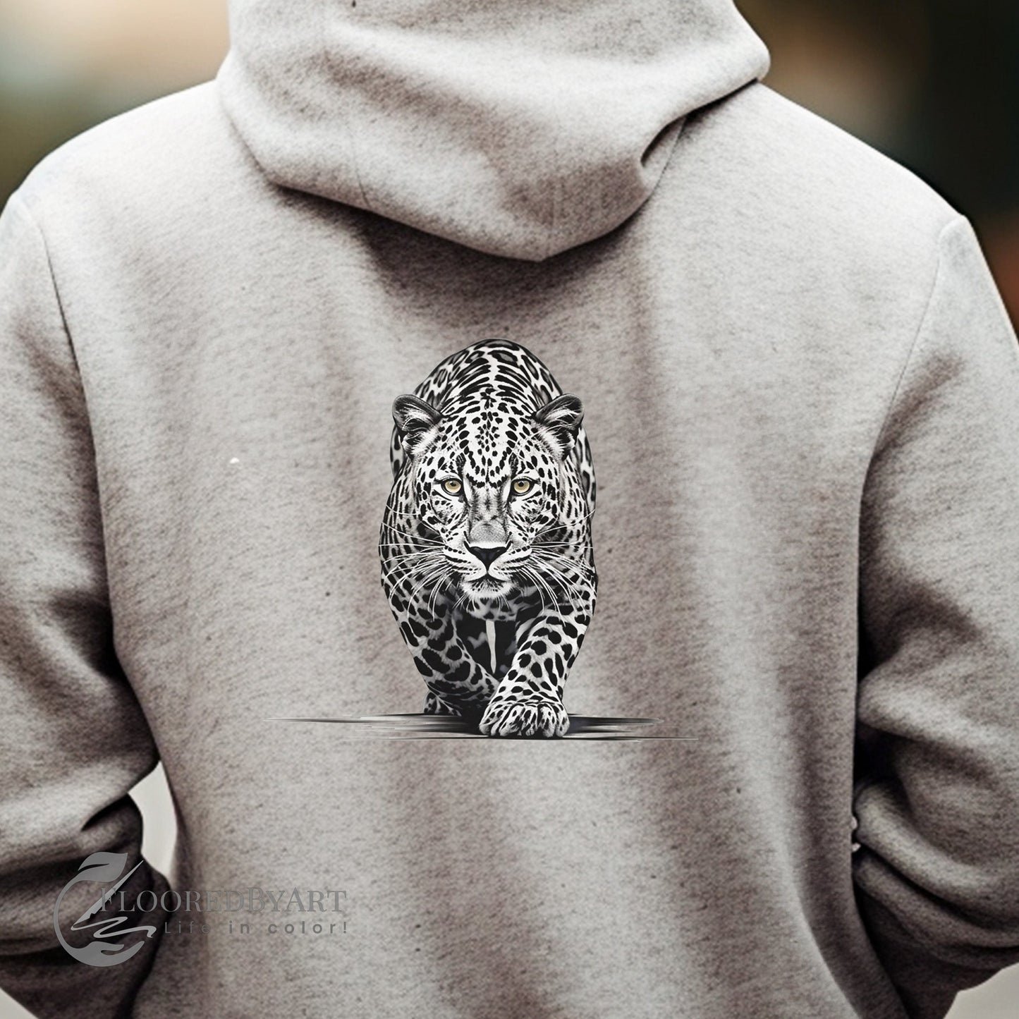 Snow Leopard Full Zip Hoodie or Pullover Hoodie with Spotted Leopard - FlooredByArt