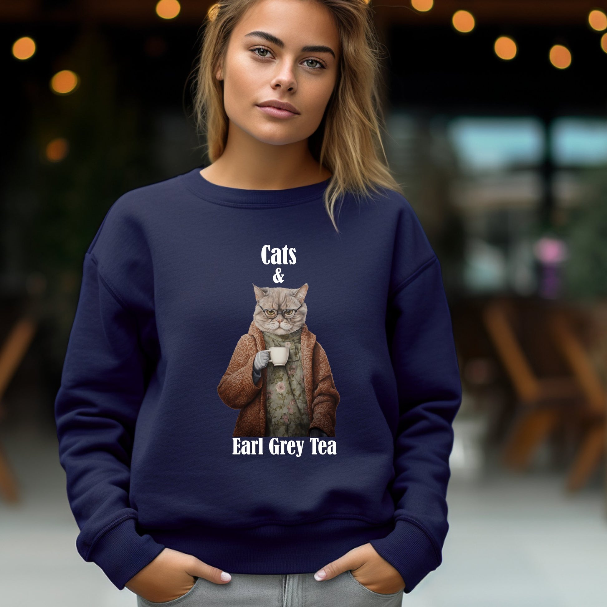 Sophisticated Cat Sweatshirt, Tabby Cat Tea Shirt, Kitten Shirt, Cat Lover Gift - FlooredByArt