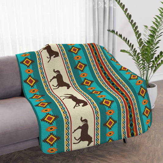 Southwest Native American Pattern Sherpa Blanket -Navaho Inspired Tribal Design - FlooredByArt