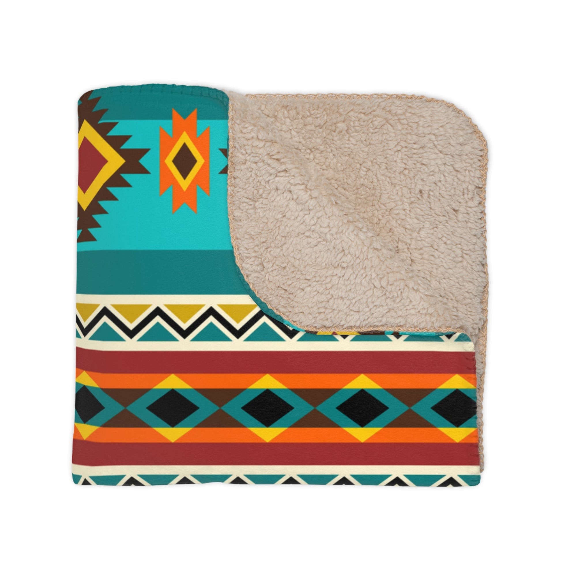Southwest Native American Pattern Sherpa Blanket -Navaho Inspired Tribal Design - FlooredByArt