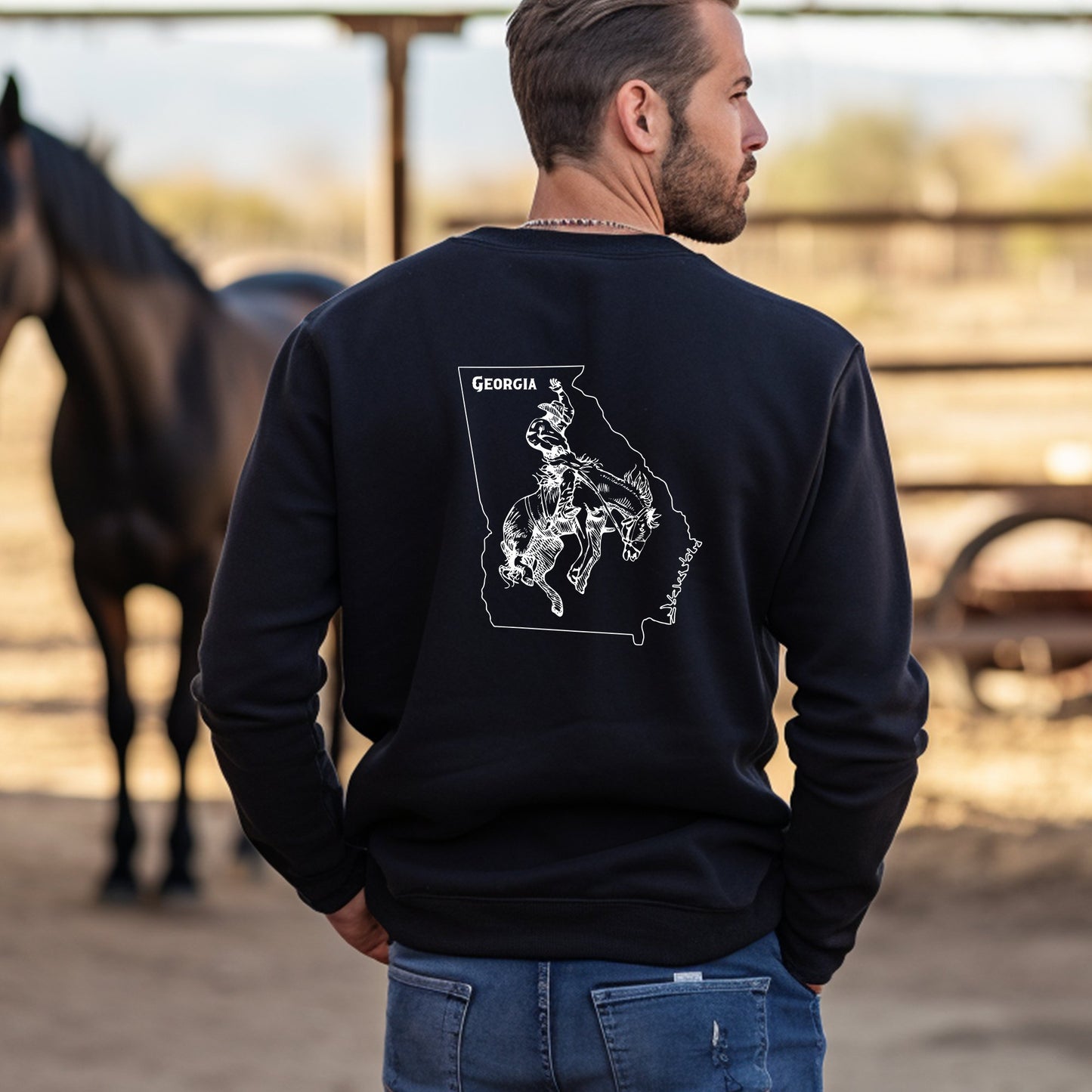 State Lines Rodeo Bronc Rider Cowboy Sweatshirt, Customize it - FlooredByArt