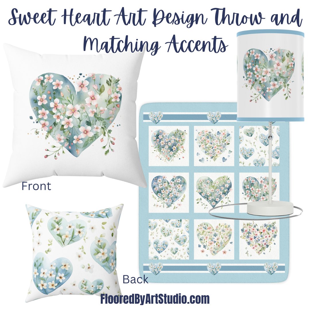 Sweethearts Blanket Throw, Cottage Garden Blanket, Floral Hearts Unique Design - FlooredByArt