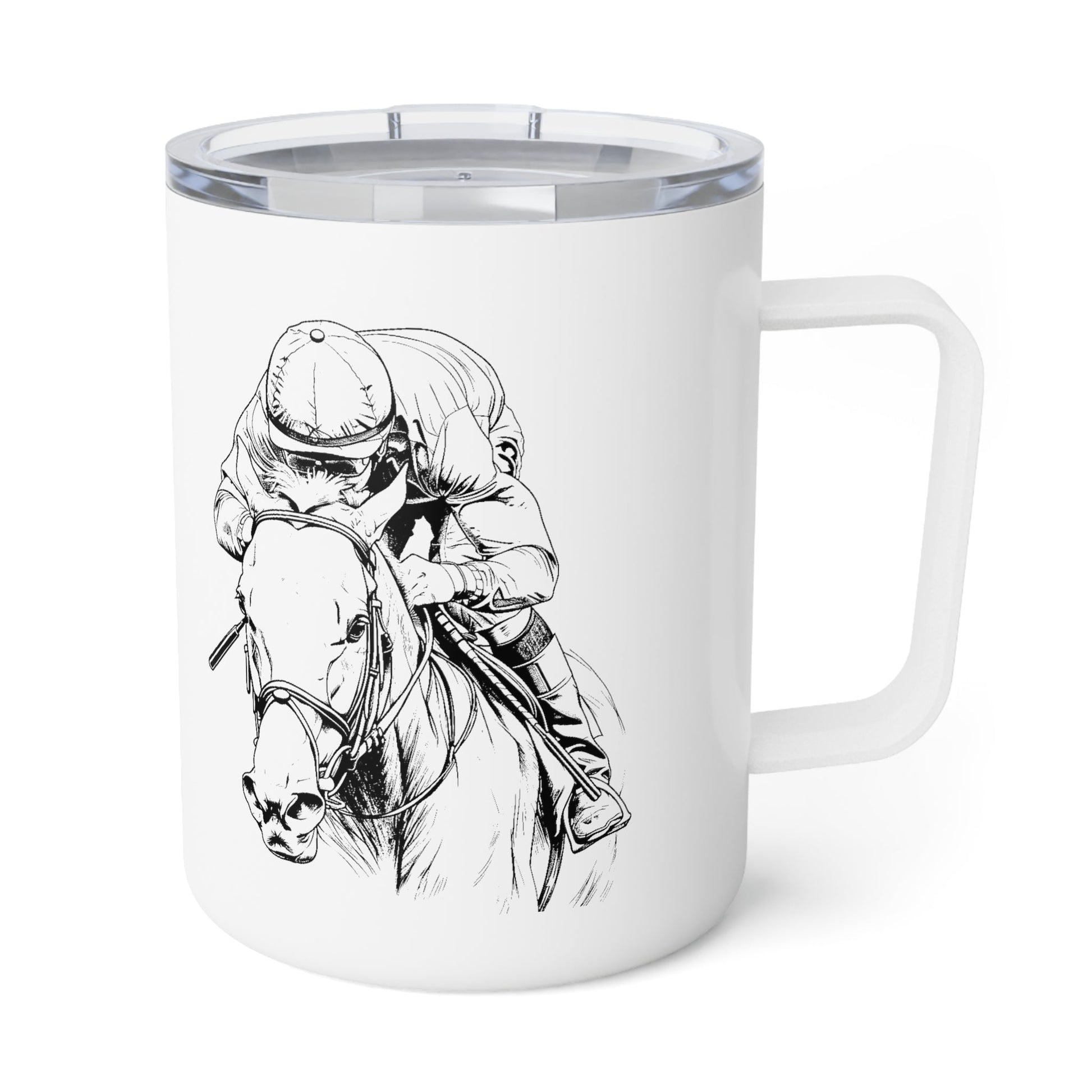 Thoroughbred Horse Racing Insulated Mug,10oz, Print Drawing for Horserace lovers - FlooredByArt