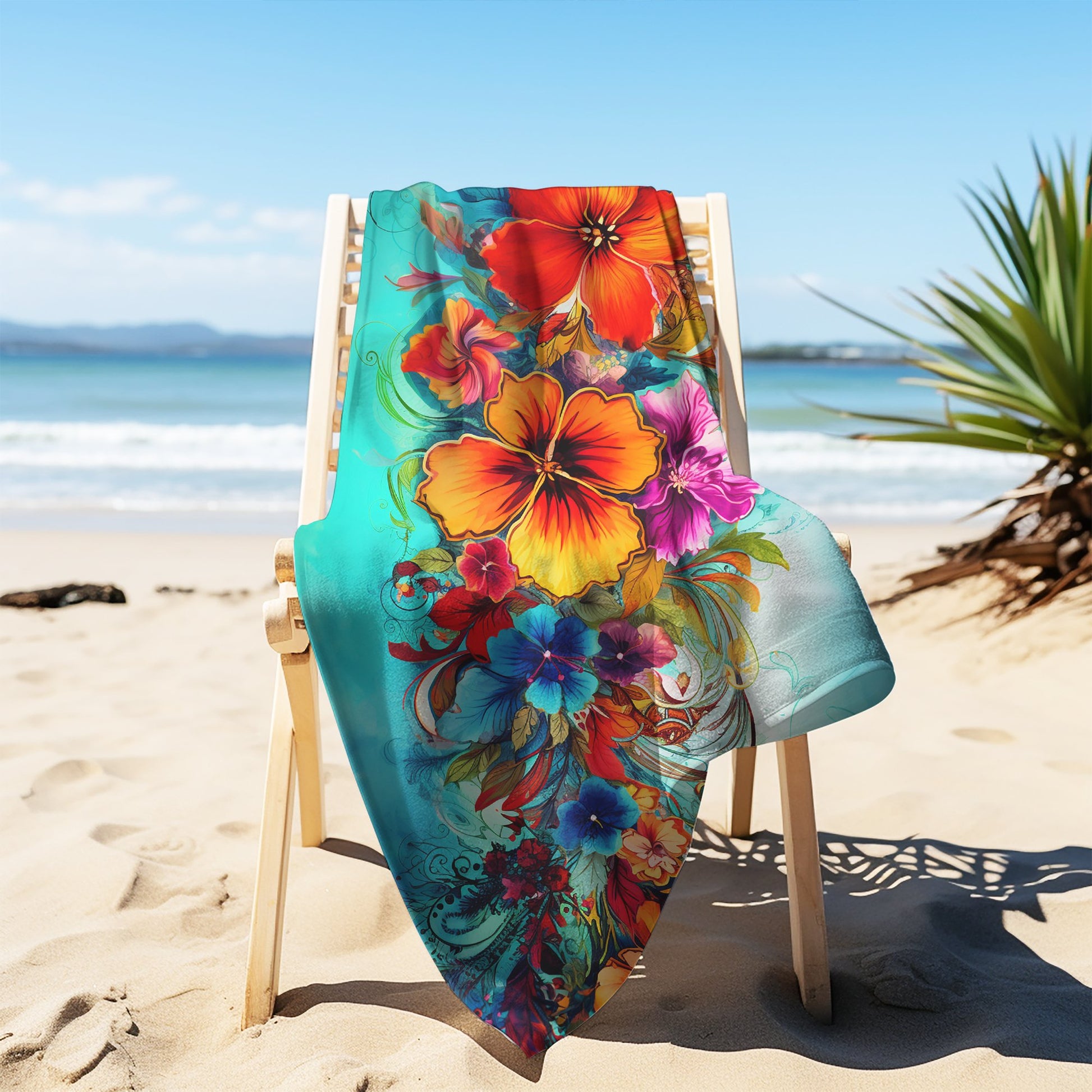 Tropical Bohemian Art Beach Cloth Shawl: Multi-Use Towel, Blanket, Shawl, Cover-up. - FlooredByArt