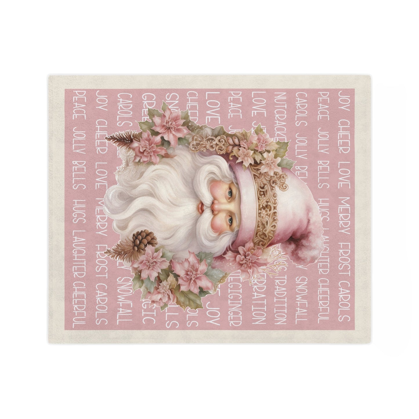 Victorian Pastel Pink Santa Christmas Blanket - A Timeless Keepsake, Perfect for Snuggling Down to Watch Christmas Movies, or a early Gift - FlooredByArt