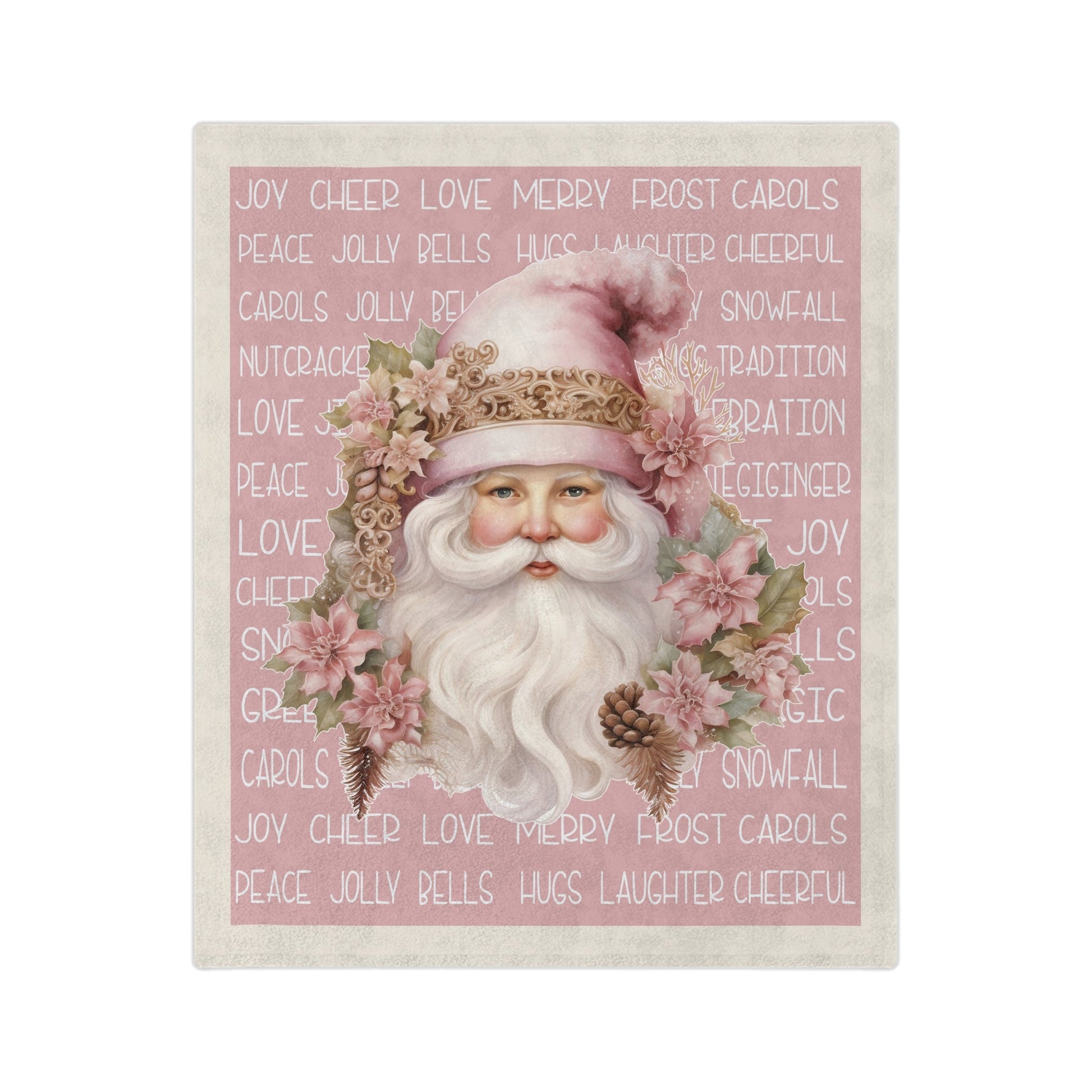 Victorian Pastel Pink Santa Christmas Blanket - A Timeless Keepsake, Perfect for Snuggling Down to Watch Christmas Movies, or a early Gift - FlooredByArt