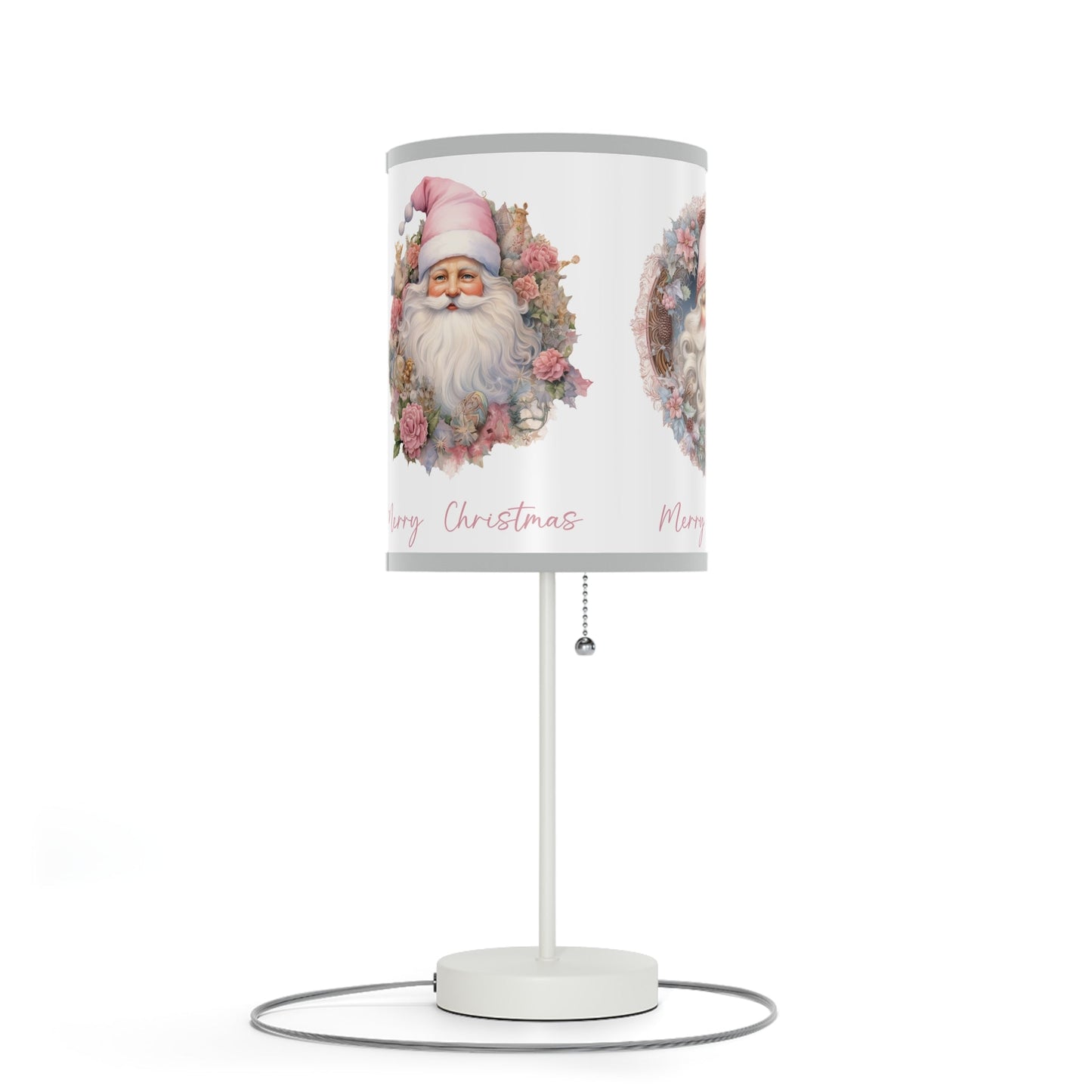 Victorian Pastel Pink Three Santa Christmas Lamp - Holiday Decoration, A Timeless Keepsake, Christmas Accent Home, Desk Bedside Table, Gift - FlooredByArt