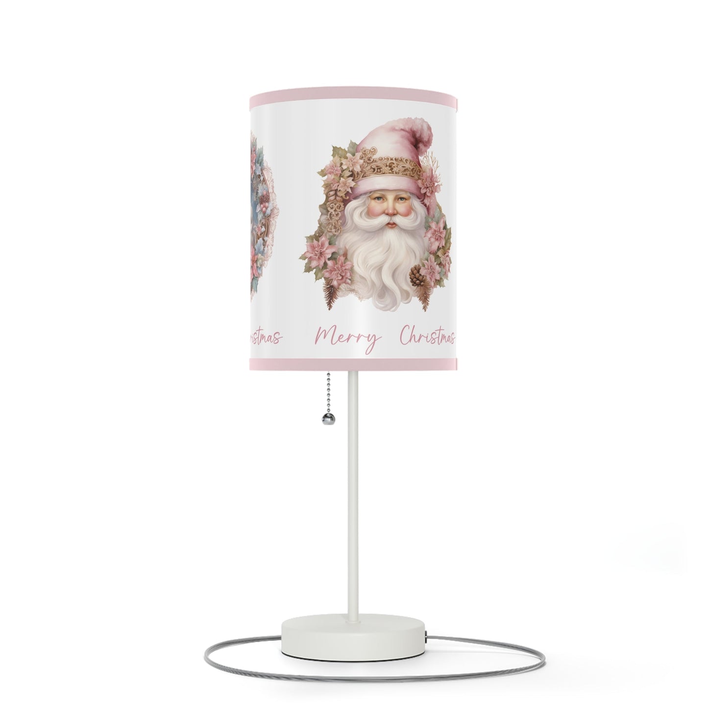 Victorian Pastel Pink Three Santa Christmas Lamp - Holiday Decoration, A Timeless Keepsake, Christmas Accent Home, Desk Bedside Table, Gift - FlooredByArt