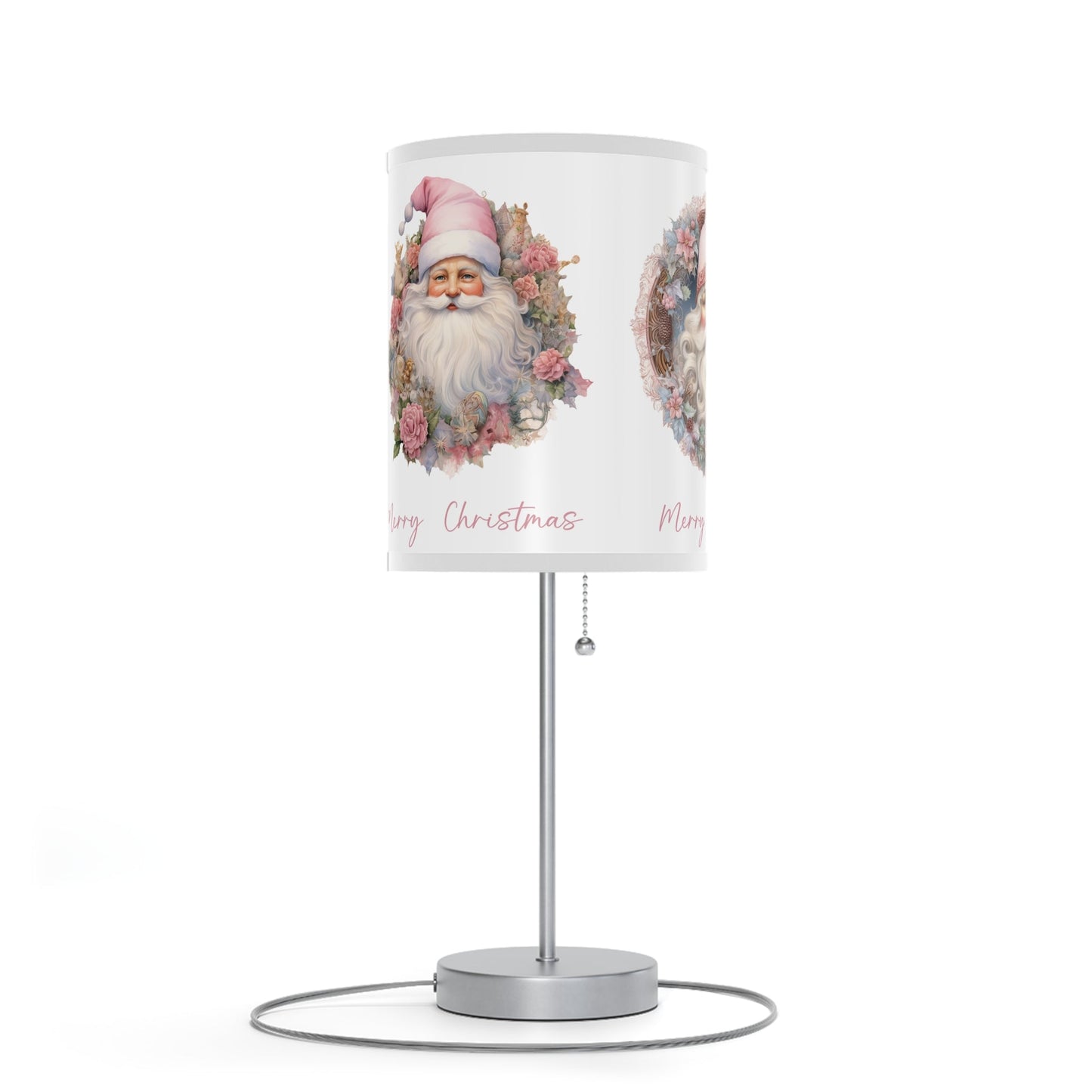 Victorian Pastel Pink Three Santa Christmas Lamp - Holiday Decoration, A Timeless Keepsake, Christmas Accent Home, Desk Bedside Table, Gift - FlooredByArt