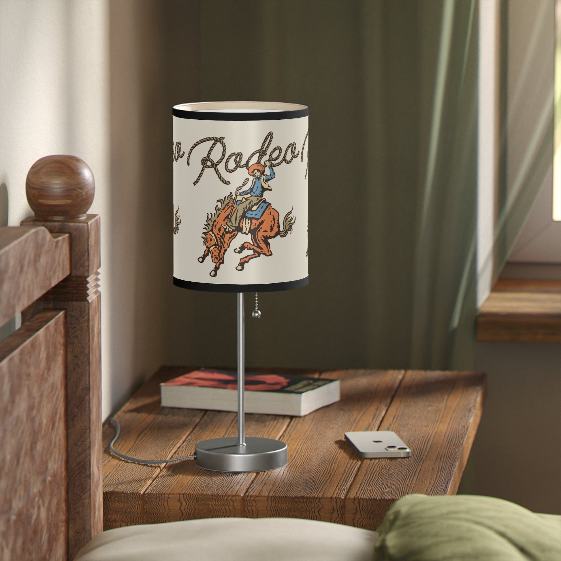 Vintage Rodeo Poster Illustration Lamp, Horse Bronco Rider, Boys Room - FlooredByArt