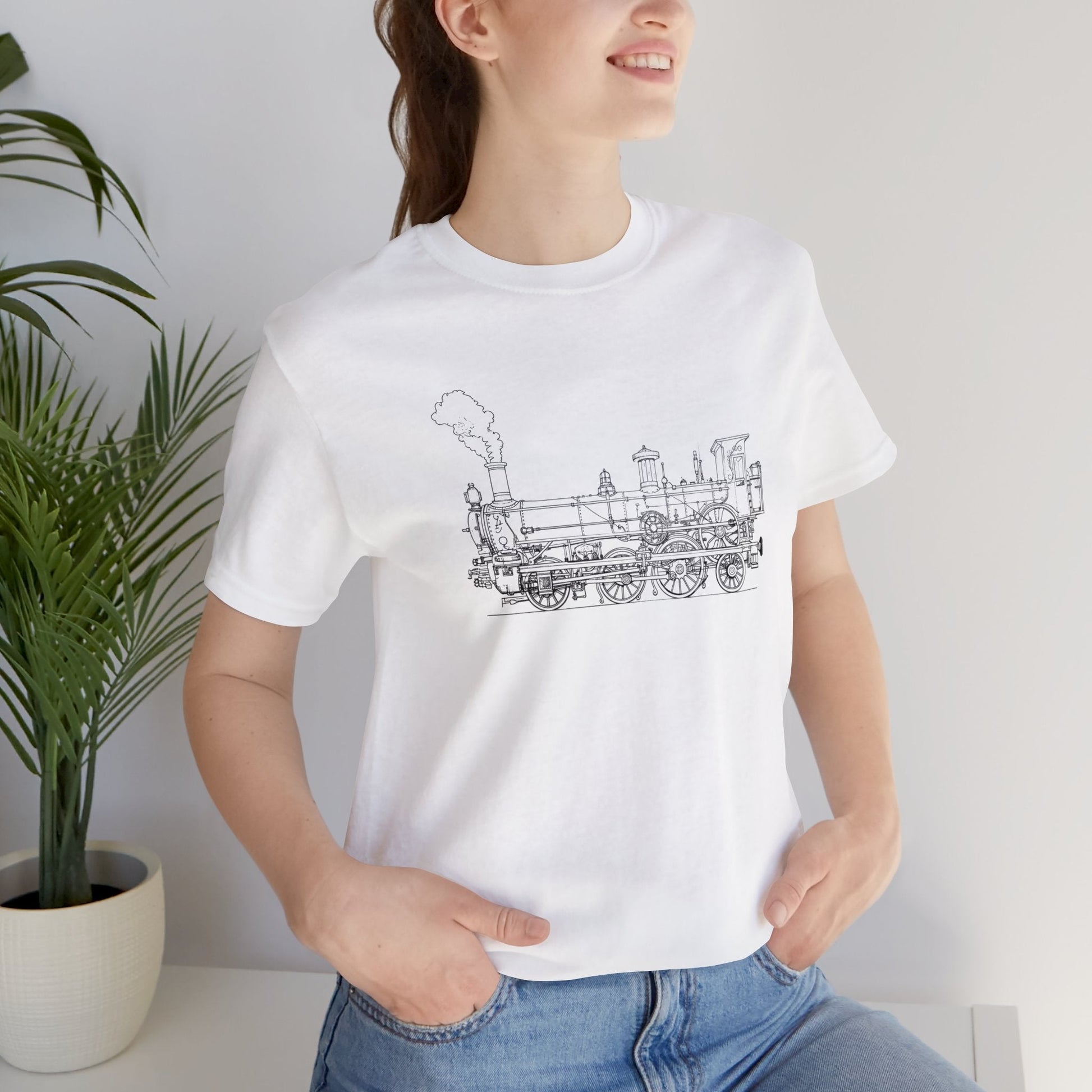 Vintage Steam Engine, Line Drawing of a Steam Engine, Classic Train T-shirt Gift for the Train Lover, High Detail Pen Drawing Full detail - FlooredByArt
