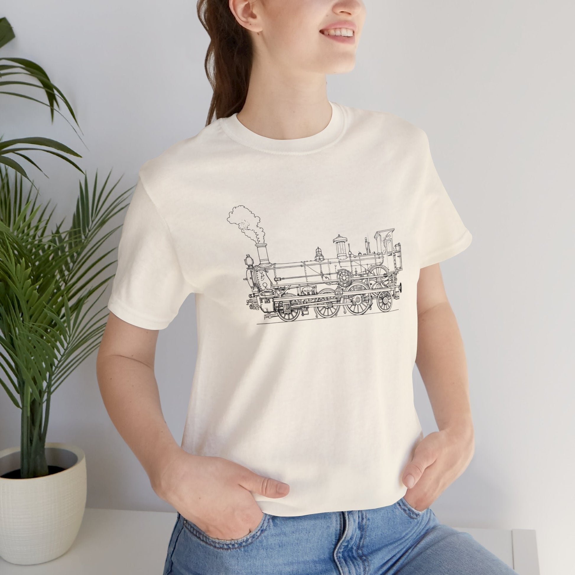 Vintage Steam Engine, Line Drawing of a Steam Engine, Classic Train T-shirt Gift for the Train Lover, High Detail Pen Drawing Full detail - FlooredByArt