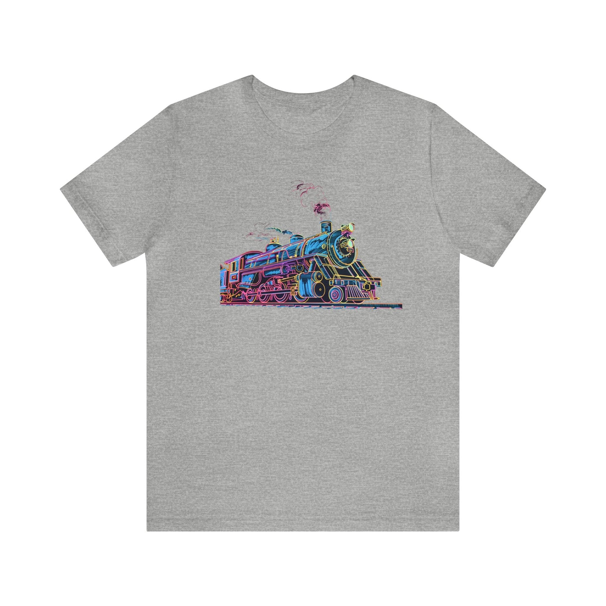 Vintage Steam Engine T-shirt, Unique Neon Line Drawing of Steam Engine,Fun Classic Tee Gift for the Train Lover, High Detail Color Drawing - FlooredByArt