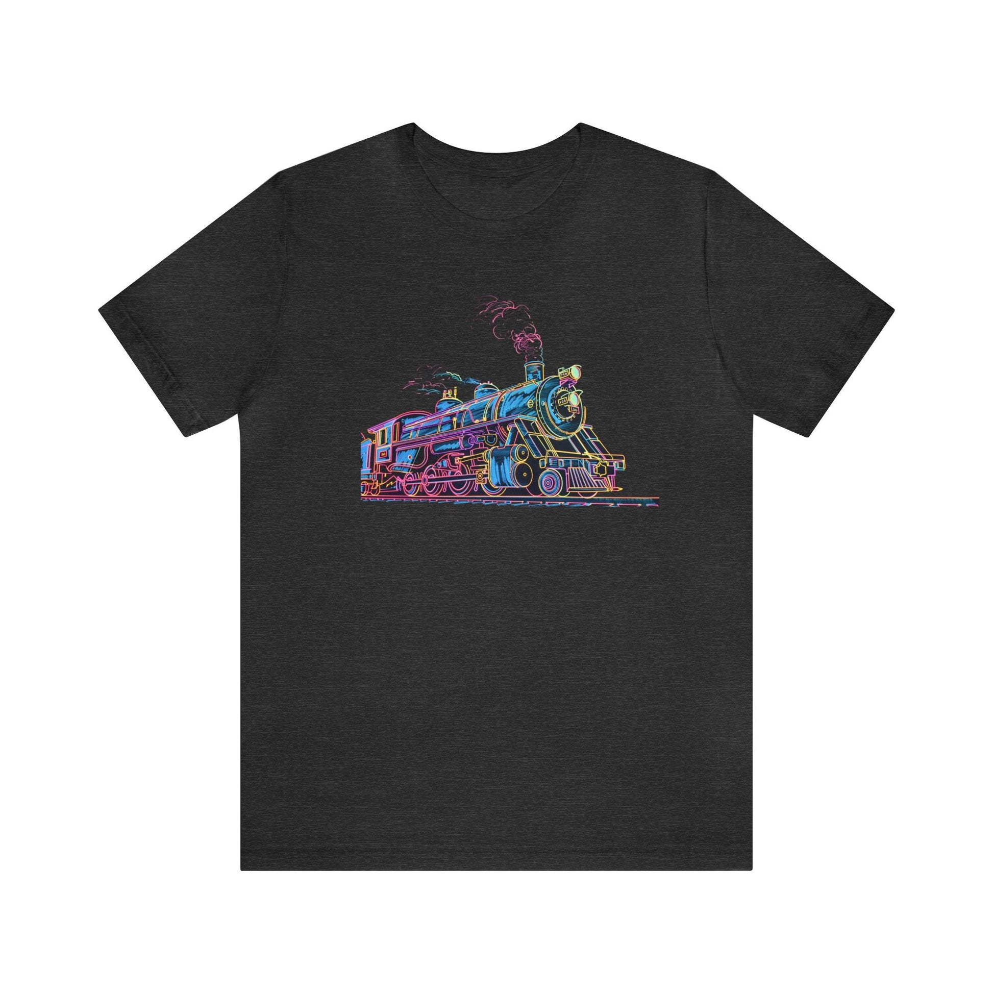 Vintage Steam Engine T-shirt, Unique Neon Line Drawing of Steam Engine,Fun Classic Tee Gift for the Train Lover, High Detail Color Drawing - FlooredByArt