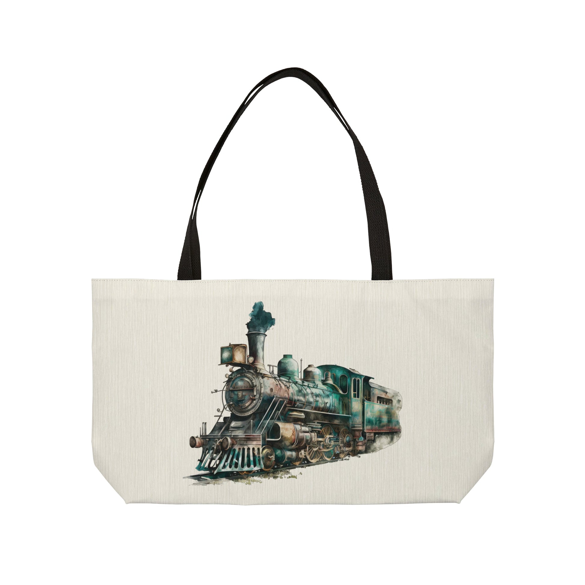 Vintage Steam Engine Train Weekender Tote Bag, Two Trains, Ex Large Train Lover Bag Gift - FlooredByArt