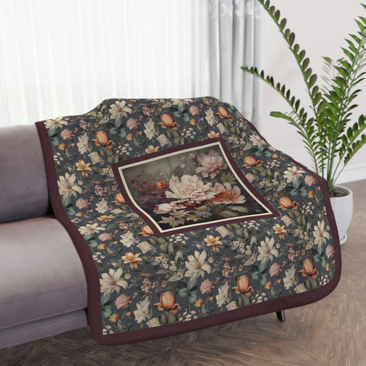 Vintage Style Botanical Throw Blanket, William Morris Color Palette, Original Design - FlooredByArt