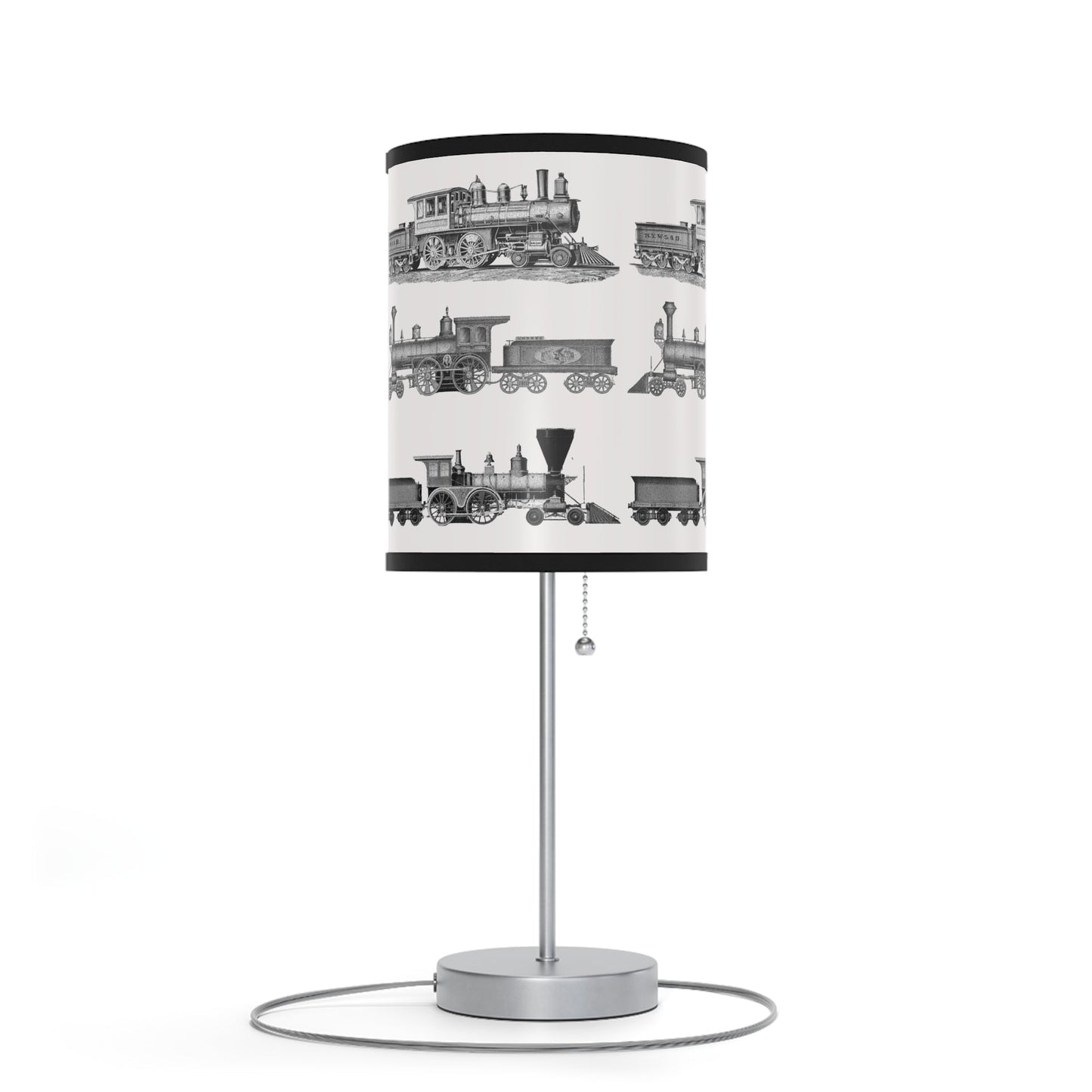 Vintage Train Lamp, Black and White Steam Engine Decorative Accent Desk Lamp - FlooredByArt