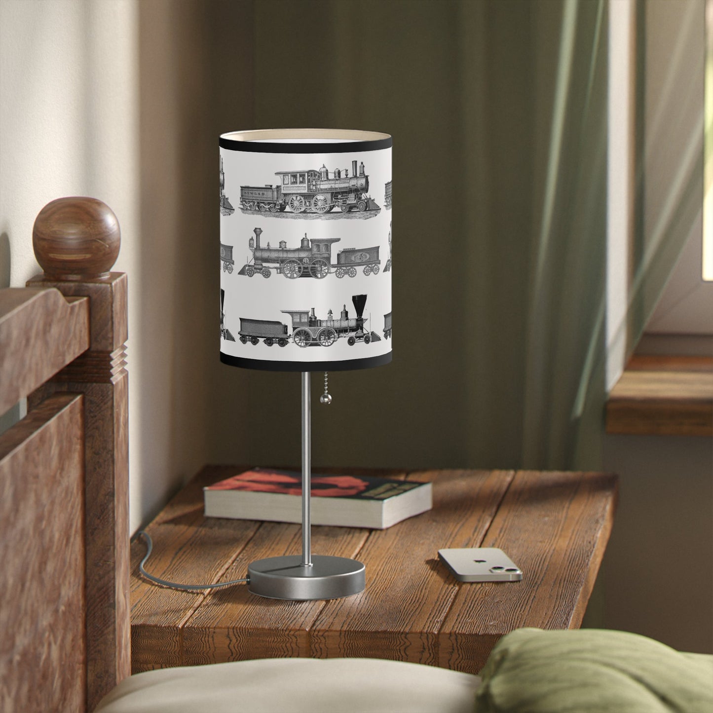 Vintage Train Lamp, Black and White Steam Engine Decorative Accent Desk Lamp - FlooredByArt