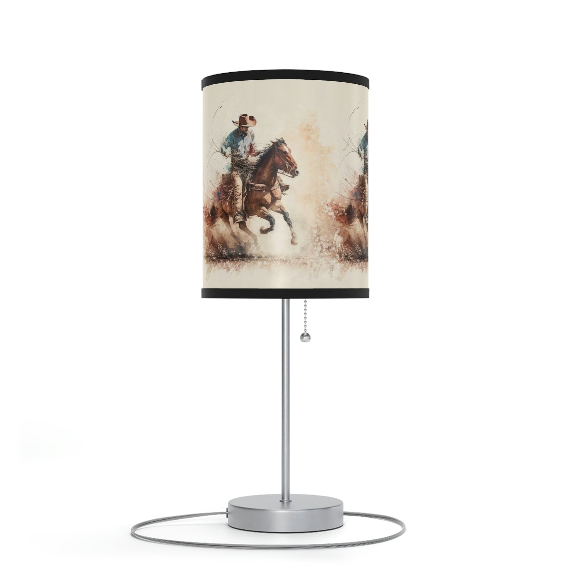 Vintage Watercolor Galloping Cowboy Lamp, Wild West Art, Boys Room - FlooredByArt