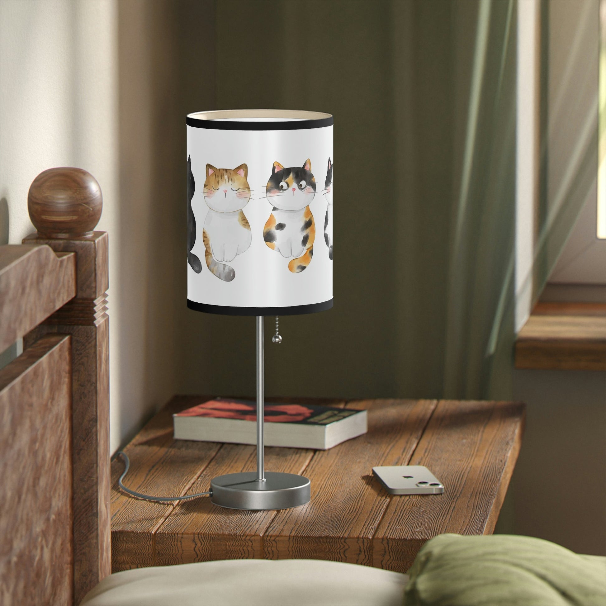 Watercolor Cats in a Row Lamp, Cute Cat Accent Lamp, Home Decor Lamp - FlooredByArt