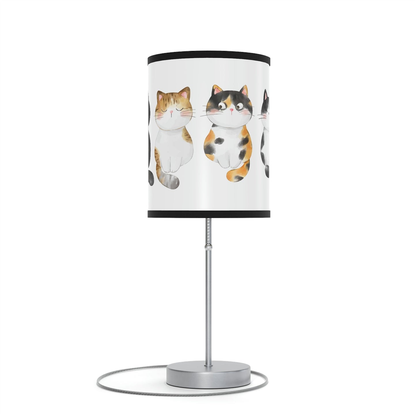 Watercolor Cats in a Row Lamp, Cute Cat Accent Lamp, Home Decor Lamp - FlooredByArt