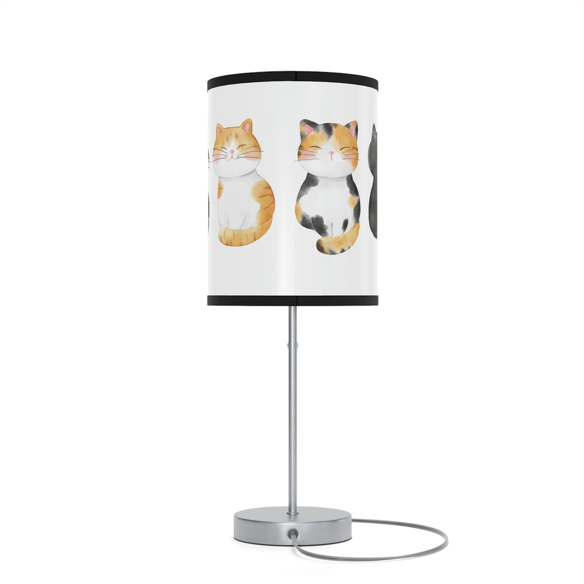 Watercolor Cats in a Row Lamp, Cute Cat Accent Lamp, Home Decor Lamp - FlooredByArt