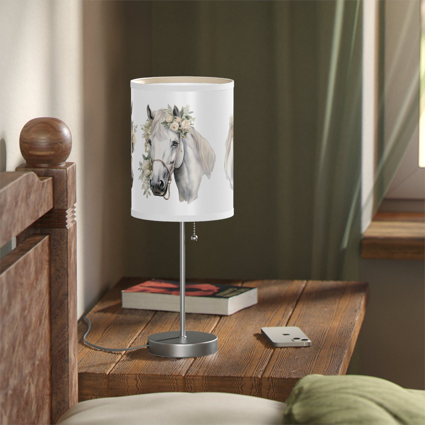 White Horse Head Lamp, Perfect Girls Room Fantasy Floral Pony Head Design Accent Lamp, Fancy Ladies Accent, Equine Desk Lamp, Office light - FlooredByArt