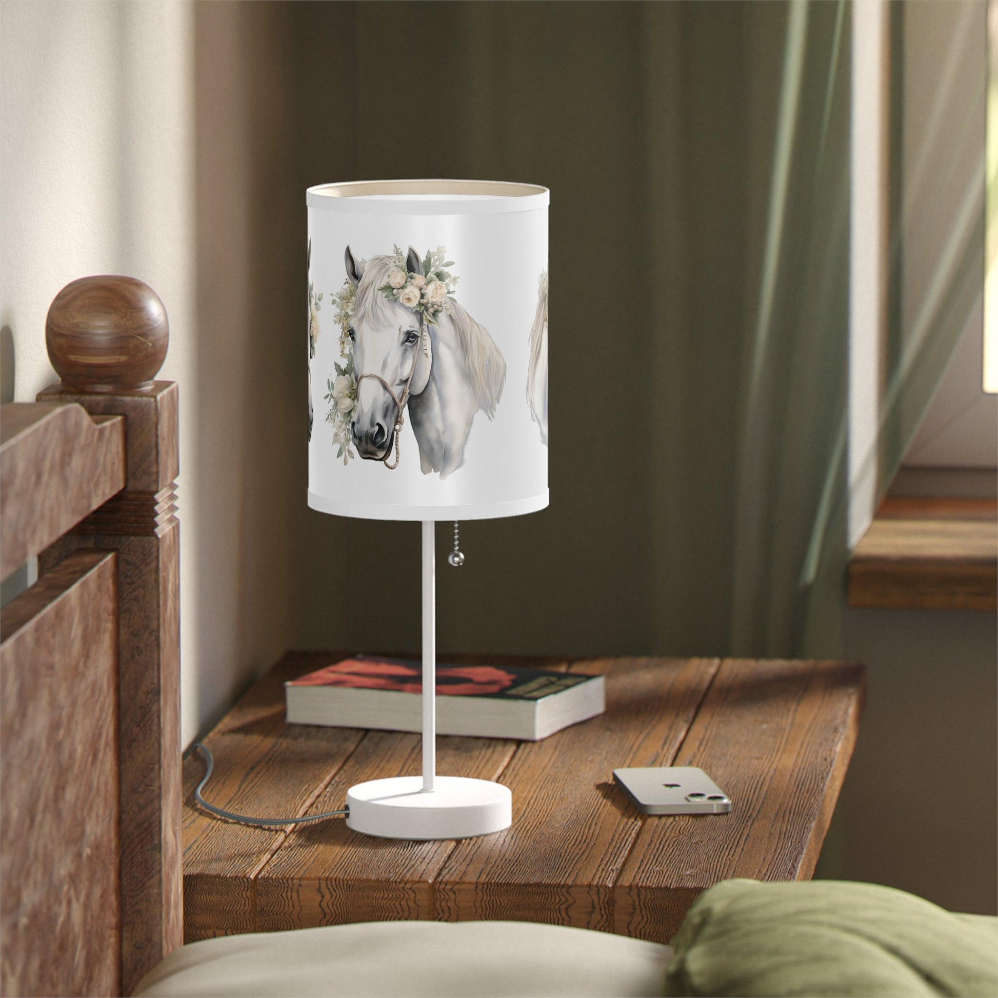 White Horse Head Lamp, Perfect Girls Room Fantasy Floral Pony Head Design Accent Lamp, Fancy Ladies Accent, Equine Desk Lamp, Office light - FlooredByArt