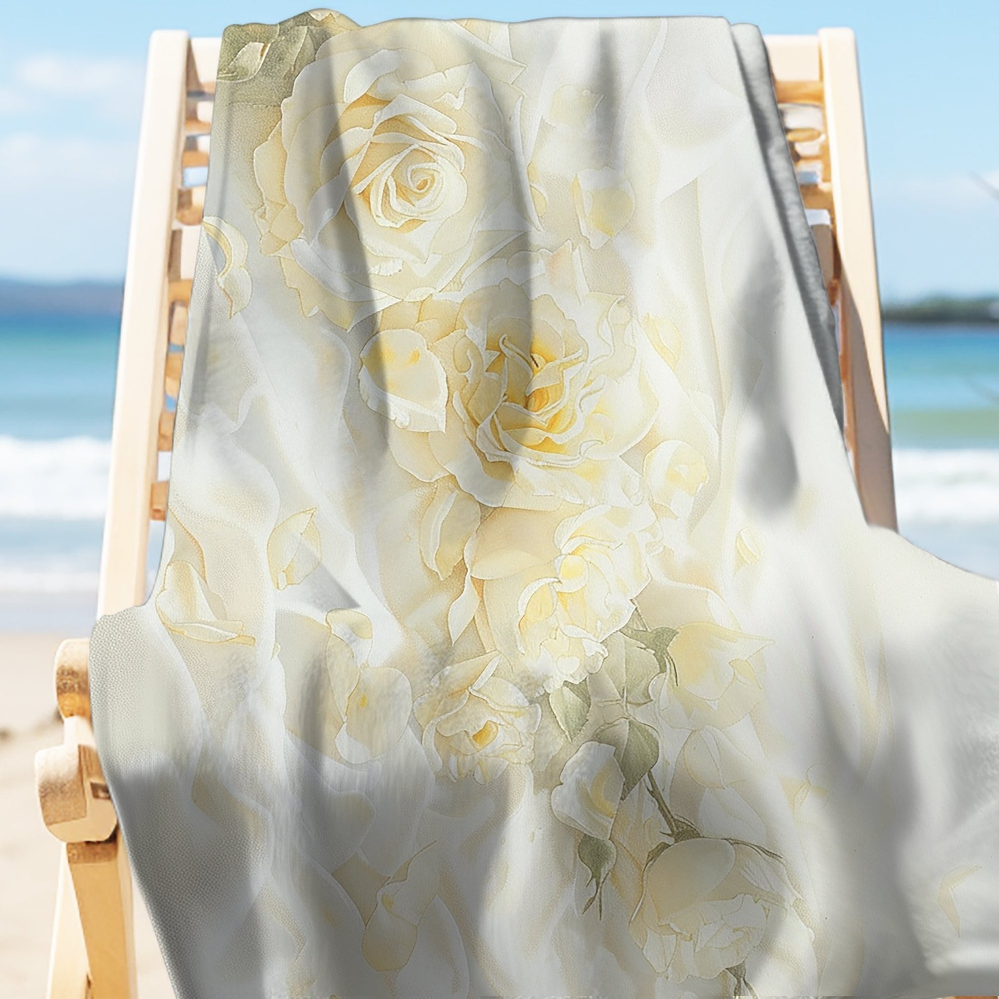 White Roses Beach Cloth Shawl: Multi-Use Towel, Blanket, Shawl, Cover-up. - FlooredByArt