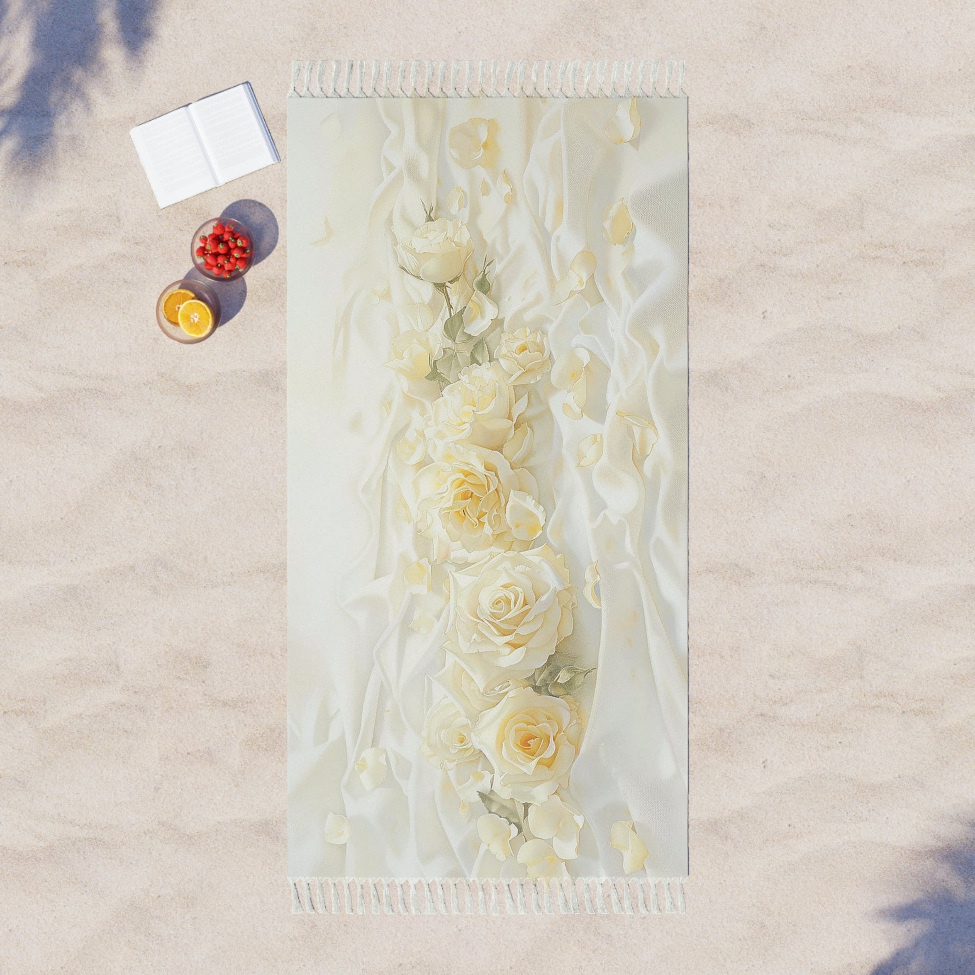 White Roses Beach Cloth Shawl: Multi-Use Towel, Blanket, Shawl, Cover-up. - FlooredByArt