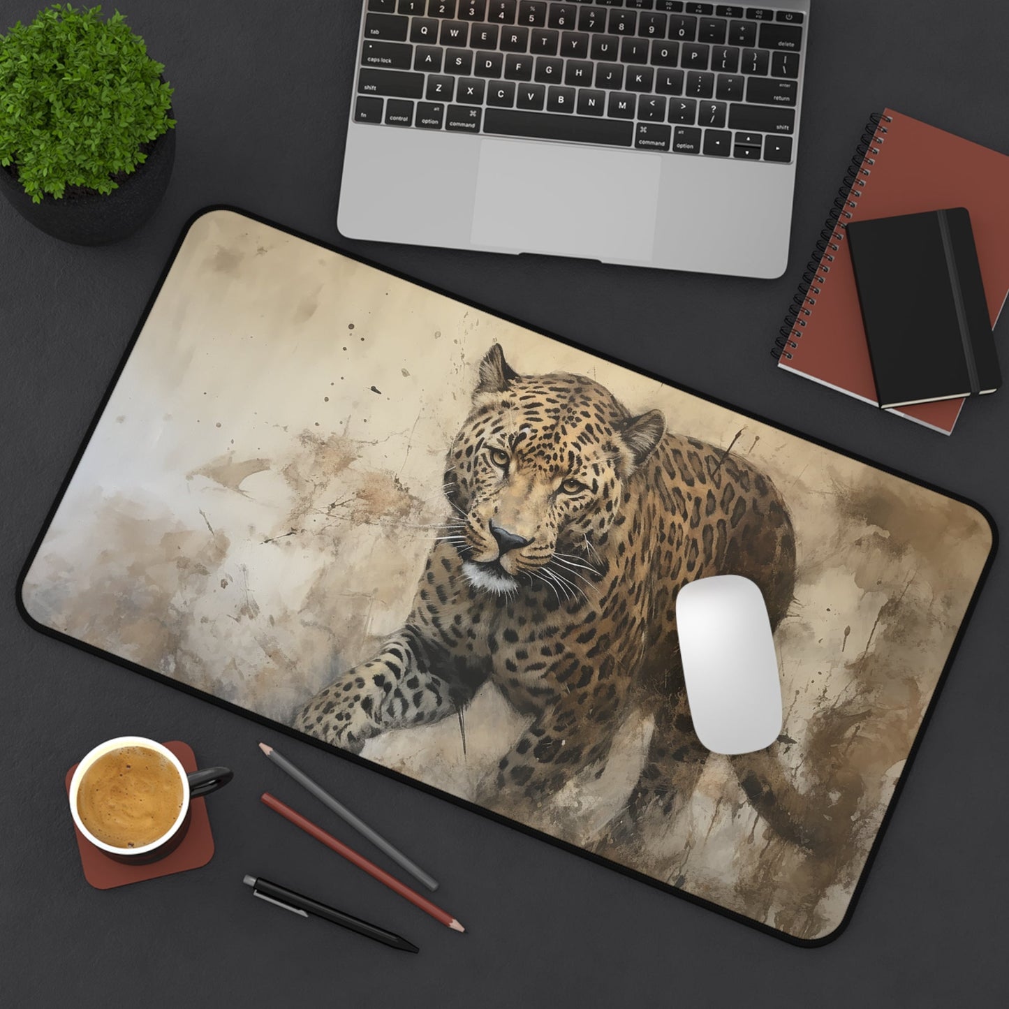 Wildlife Leopard Large Mouse Pad, Animal Lover Desk Mats, Gaming Desk Mats, Home Office - FlooredByArt