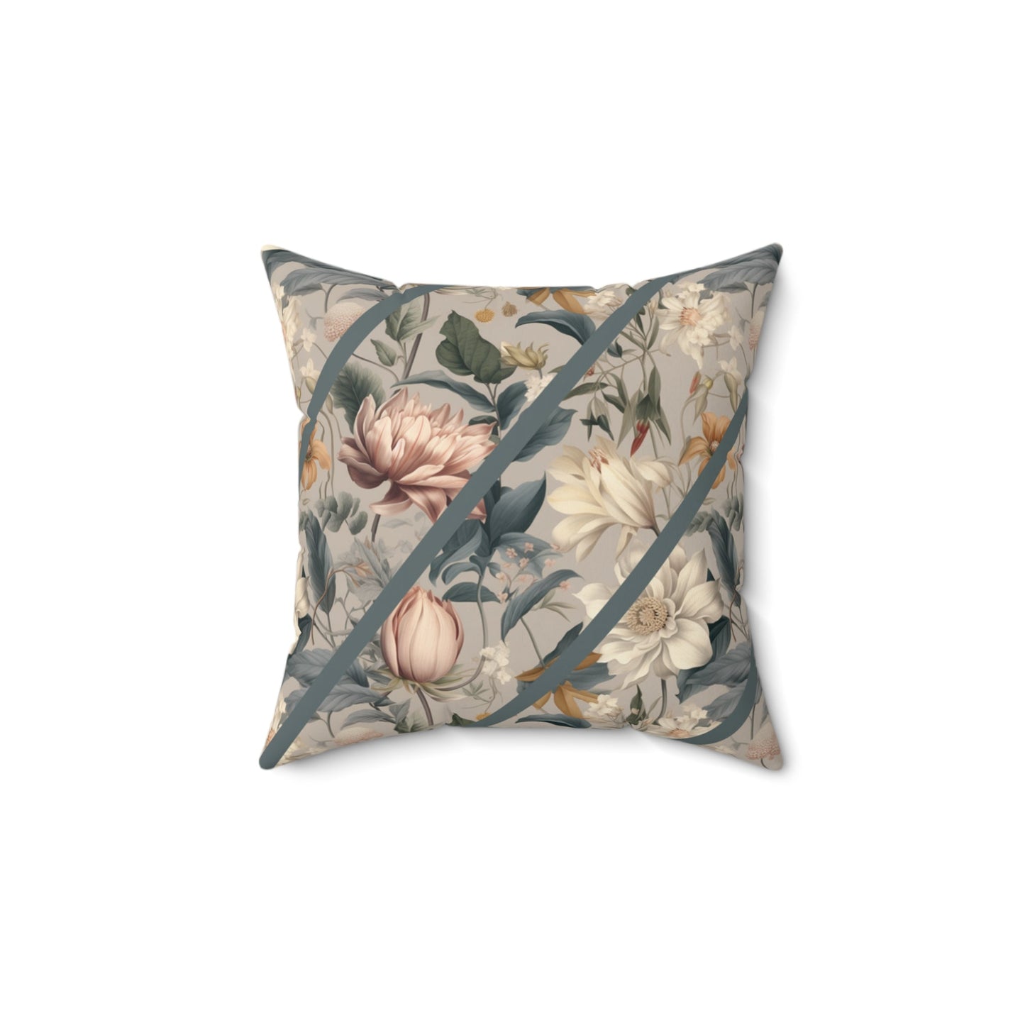 William Morris Style Garden Pillow, Sage Greens, grays, and Creme, Elegant Throw Pillow - FlooredByArt
