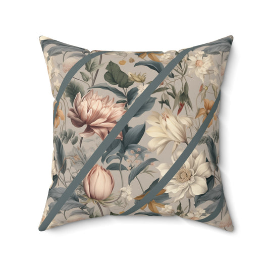 William Morris Style Garden Pillow, Sage Greens, grays, and Creme, Elegant Throw Pillow - FlooredByArt