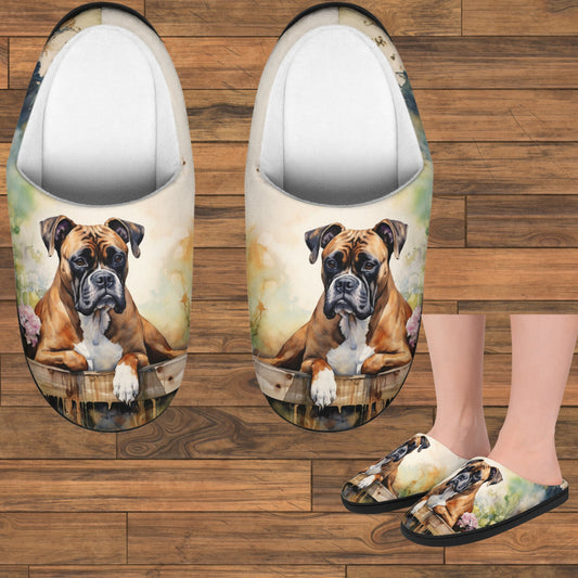 Womans Dog Slippers, Boxer Dog Slippers (Style #2),Unique Gift Slippers - FlooredByArt
