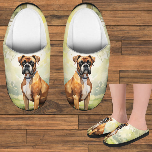 Womans Dog Slippers, Boxer Dog Slippers, Watercolor Boxer Dog Slippers Comfy Indoor - FlooredByArt