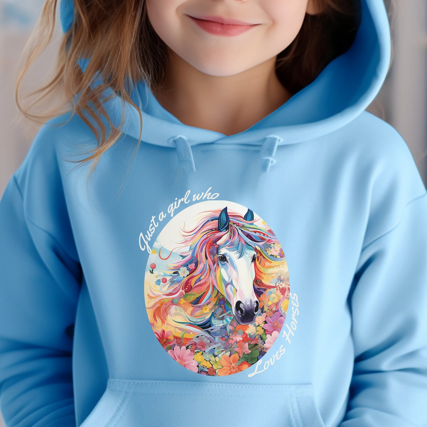 Youth Horse Hoodie Sweatshirt, Just a Girl Who Loves Horses,Horse Lover - FlooredByArt